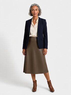 J Lee Coco Brown Faux Leather Full Sweep Midi Skirt Plus Size 2XL NWT